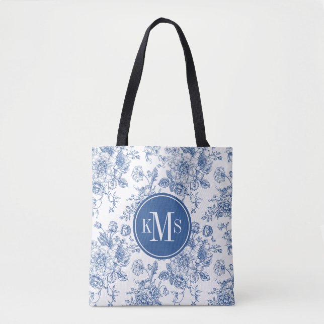 Bolso De Tela Patrón de flores azules (Anverso)