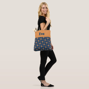 Bolso De Tela Patrón de flores azules de Jasper Naranja y Ateneo