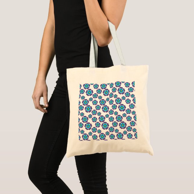 Bolso De Tela Patrón de flores azules violetas (Anverso (producto))