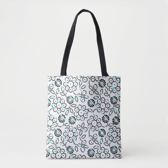 Bolso De Tela Patrón de flores blancas negras (Anverso)