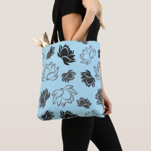 Bolso De Tela Patrón de flores de Lotus en color gris