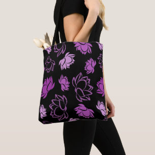 Bolso De Tela Patrón de flores de Lotus en color púrpura