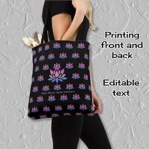 Bolso De Tela Patrón de flores de Lotus y texto personalizado