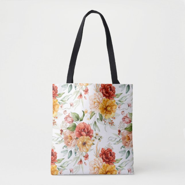 Bolso De Tela Patrón de flores de Peony Rojo (Anverso)
