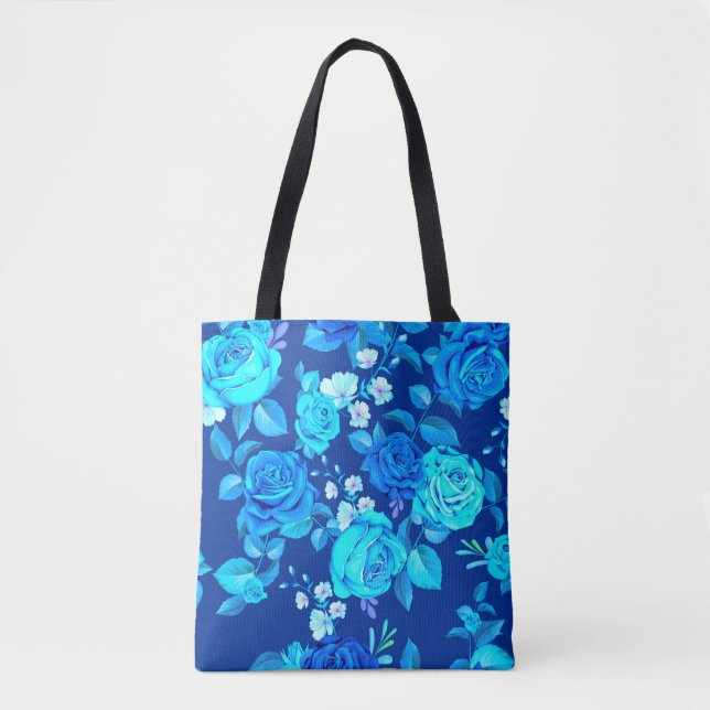Bolso De Tela Patrón de flores de Rosa azul clásico-876 (Anverso)
