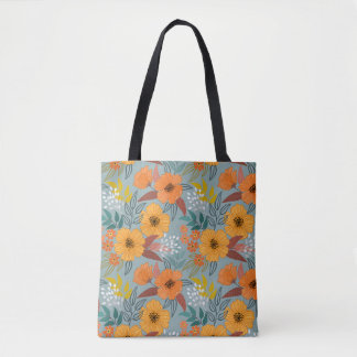 Bolso De Tela Patrón de flores dibujadas a mano coloridas