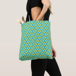 Bolso De Tela Patrón de flores en amarillo y turquesa