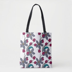 Bolso De Tela Patrón de flores étnico retro magenta elegante