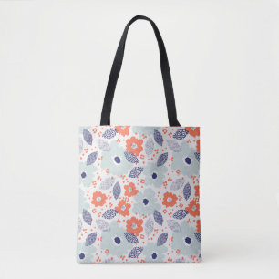 Bolso De Tela Patrón de flores moderadas naranja y azul