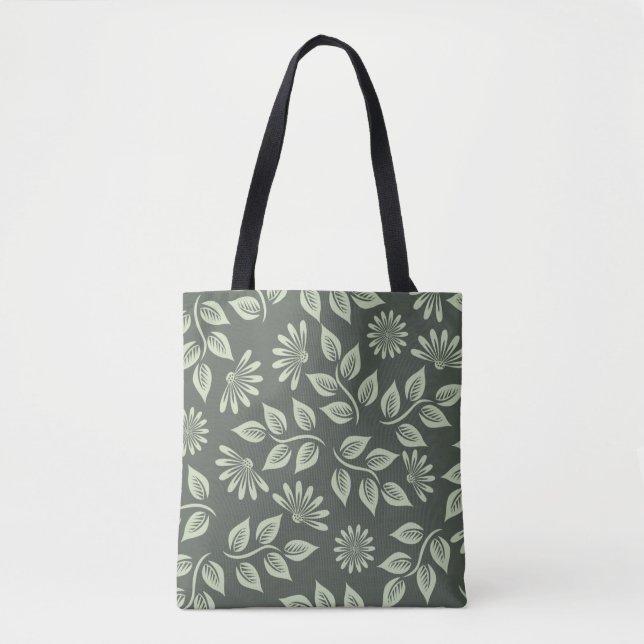 Bolso De Tela Patrón de flores primavera verde (Anverso)