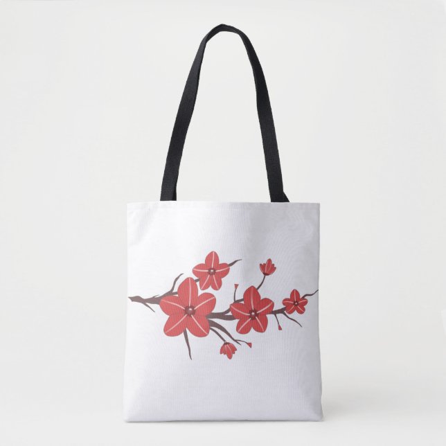 Bolso De Tela ¡Patrón de flores rojas de cerezo! (Anverso)