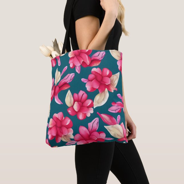 Bolso De Tela Patrón de flores rosadas retro  (Detalle)