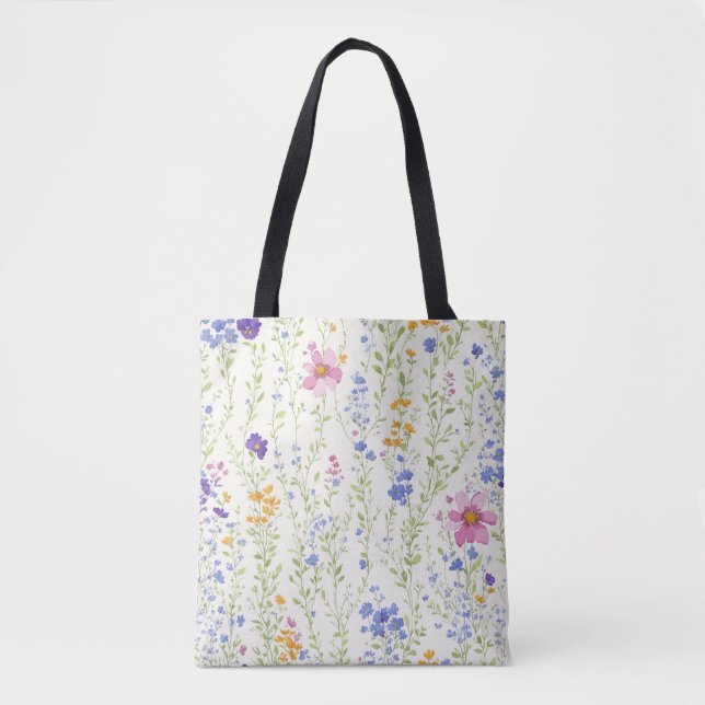 Bolso De Tela Patrón de flores silvestres (Anverso)