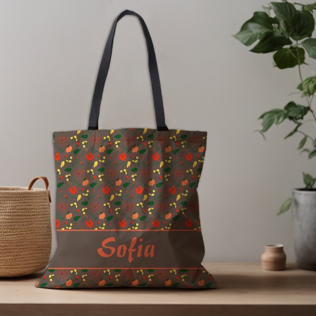 Bolso De Tela Patrón de flores silvestres amapola marrón  (Subido por el creador)