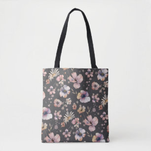 Bolso De Tela Patrón de flores silvestres de acuarela boho malhu