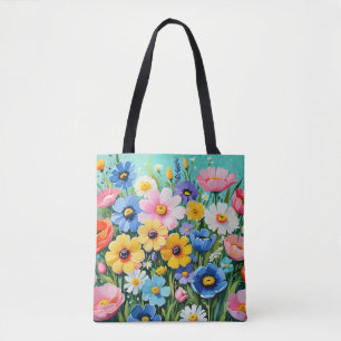 Bolso De Tela Patrón de flores vibrantes de primavera en acuarel
