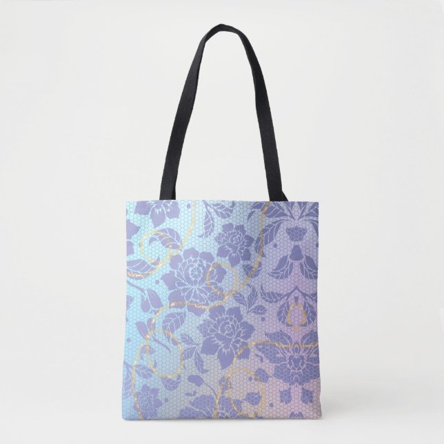 Bolso De Tela patrón de flores violetas (Anverso)