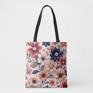 Bolso De Tela Patrón de flores y hojas en rosa atrevido