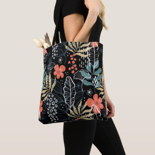 Bolso De Tela Patrón de flores y hojas tropicales