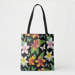 Bolso De Tela Patrón de flores y mariposas tropicales