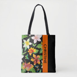 Bolso De Tela Patrón de flores y mariposas tropicales