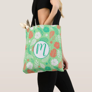 Bolso De Tela Patrón de follaje tropical verde y Naranja