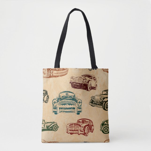 Bolso De Tela Patrón de fondo de Ilustracion de coches de época (Anverso)