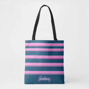 Bolso De Tela Patrón de franjas azul y rosa personalizado