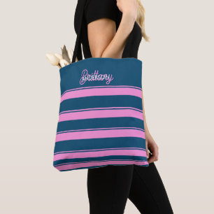 Bolso De Tela Patrón de franjas azul y rosa personalizado