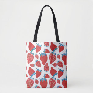 Bolso De Tela Patrón de fresa dibujado a mano sin costuras. fond