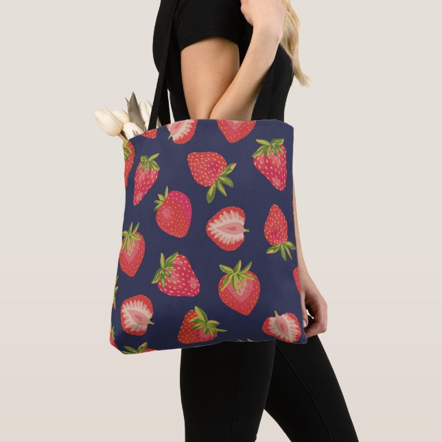 Bolso De Tela Patrón de fresa en azul (Detalle)