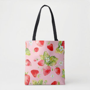Bolso De Tela patrón de fresa sin soldadura de acuarela