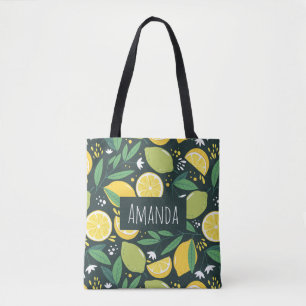 Bolso De Tela Patrón de fruta de limón y extremidades en verde y