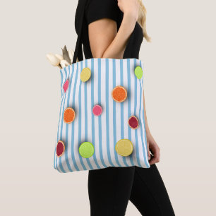 Bolso De Tela Patrón de frutas cítricas en franjas azules