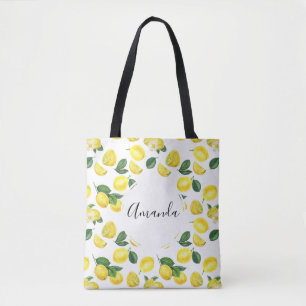 Bolso De Tela Patrón de frutas color agua de los lemas amarillos