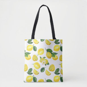 Bolso De Tela Patrón de Frutas de Acuarela de Limones Amarillos