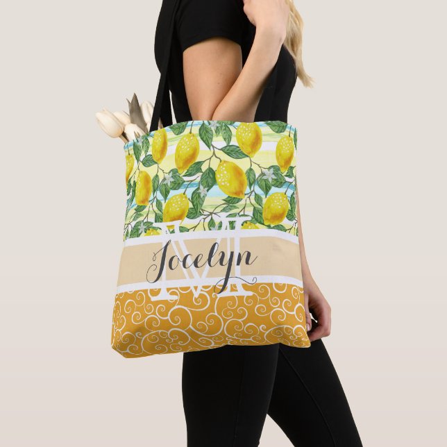 Bolso De Tela Patrón de frutas de limón de verano mediterráneo p (Detalle)