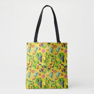 Bolso De Tela Patrón De Frutas En Fondo Amarillo