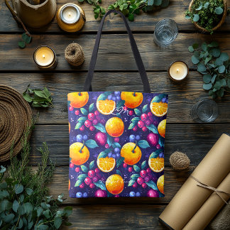 Bolso De Tela Patrón de Frutas Oscuras – Cítricos y Bayas Vibran
