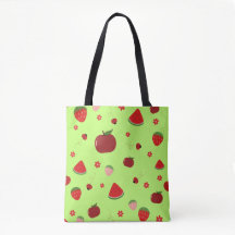 Patrón de frutas rojas Kawaii en verde lima