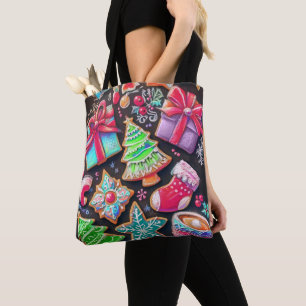 Bolso De Tela Patrón de Galletas de Navidad Decoradas Dibujo con