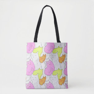 Bolso De Tela Patrón de garabatos de gatos en acuarela lindos