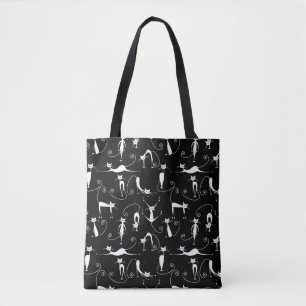 Bolso De Tela Patrón de gato blanco flaco caprichoso