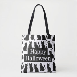 Bolso De Tela Patrón de gato blanco y negro lúdico de Halloween