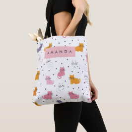 Bolso De Tela Patrón de gato juguetón personalizado con puntos d