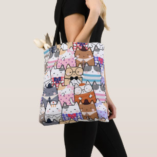 Bolso De Tela Patrón de gato kawaii lindo y colorido