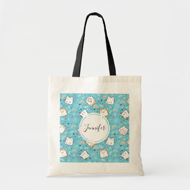 Bolso De Tela Patrón de gato kitty caprichoso (Frente)