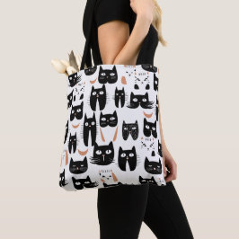 Bolso De Tela Patrón de gato Minimalista negro y blanco