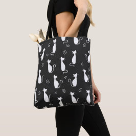Bolso De Tela Patrón de gatos blancos en negro