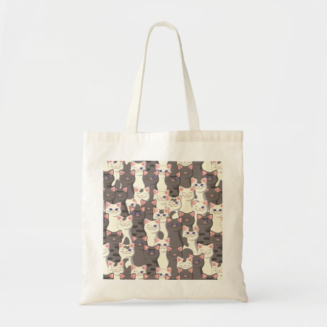 Bolso De Tela Patrón de gatos blancos y grises (Frente)